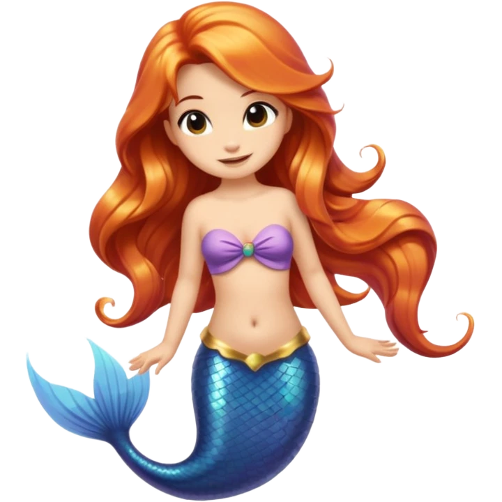 A cute mermaid emoji, looking coy and mischievous with a flirty smirk.  emoji