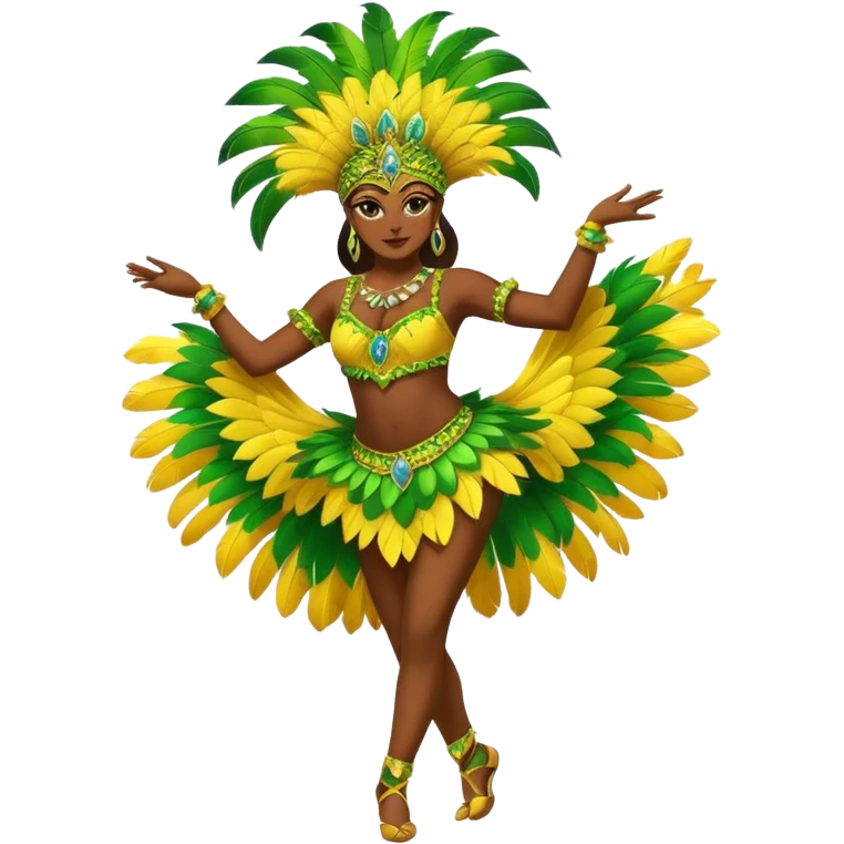 bailarina de samba de brasil cuerpo entero bailando quiero que lleve colores amarillos y verdes  emoji