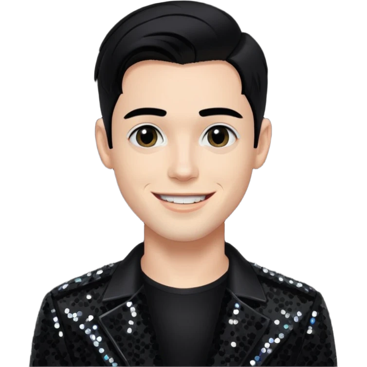 Sugar Bones, Male Electropop Singer from Confidence Man with black hair, black sequin outfit emoji
