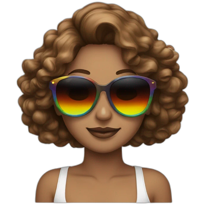 gay pride sunglasses on female head with wavy brown hair emoji