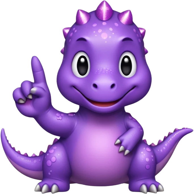 cute little purple dinosaur emoji doing a peace sign with sparkles emoji