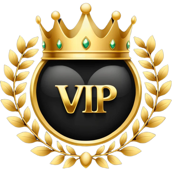 Luxury black and gold circular logo-style emoji, with ornate golden swirls, royal crown on top, bold text in center, glowing golden edges, premium VIP style, dark glossy background, looks like a high-end Telegram bot badge or emblem, no faces, with the text 'VIP24.CC BOT' in golden bold letters emoji