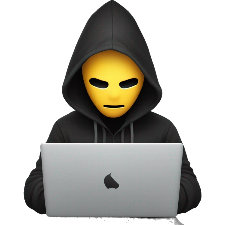 hacker with black hoodie, face not visible, with laptop emoji
