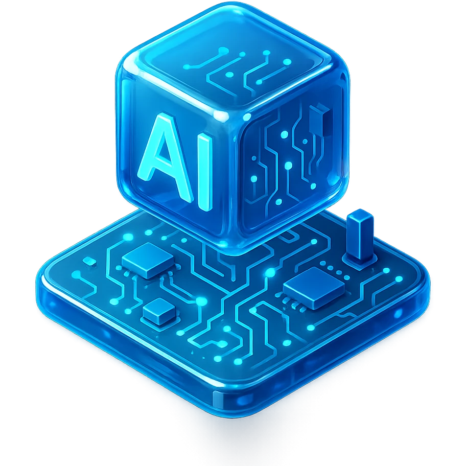 futuristic circuit board with glowing elements, technology AI emoji