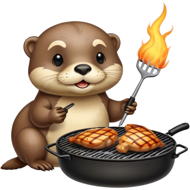 The otter is grilling chicken thighs on the grill. emoji