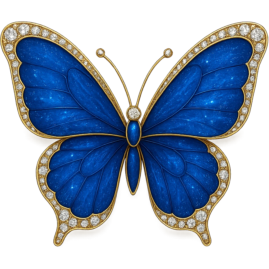 single blue butterfly, blue enamel, sparkling gems emoji