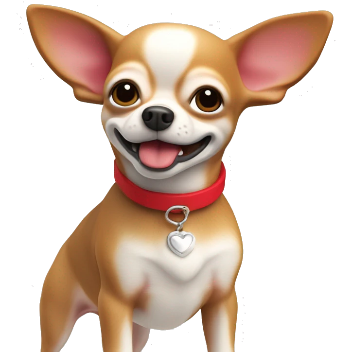 Perro Chihuahua sostiene corazón rojo, fondo blanco, claymation emoji