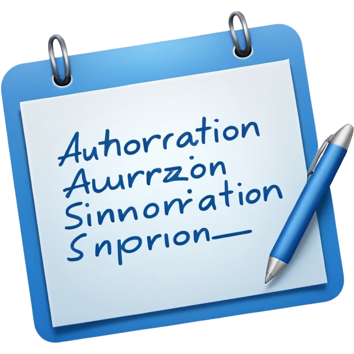 Emoji de una hoja firmada con una firma azul simulada y título “Autorización”. emoji