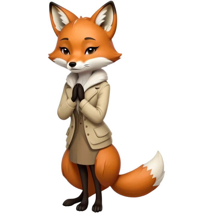 extremely sad crying anthropomorphised female fox in stylish outfit, no sunglasses, looking to the left, hunched over in poor posture, full-body view emoji