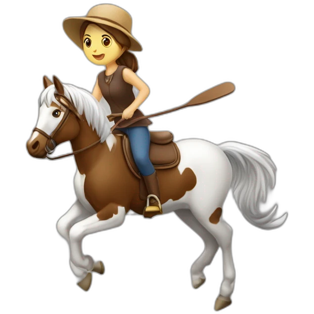 Fille saute avec un balai avec tête de cheval emoji