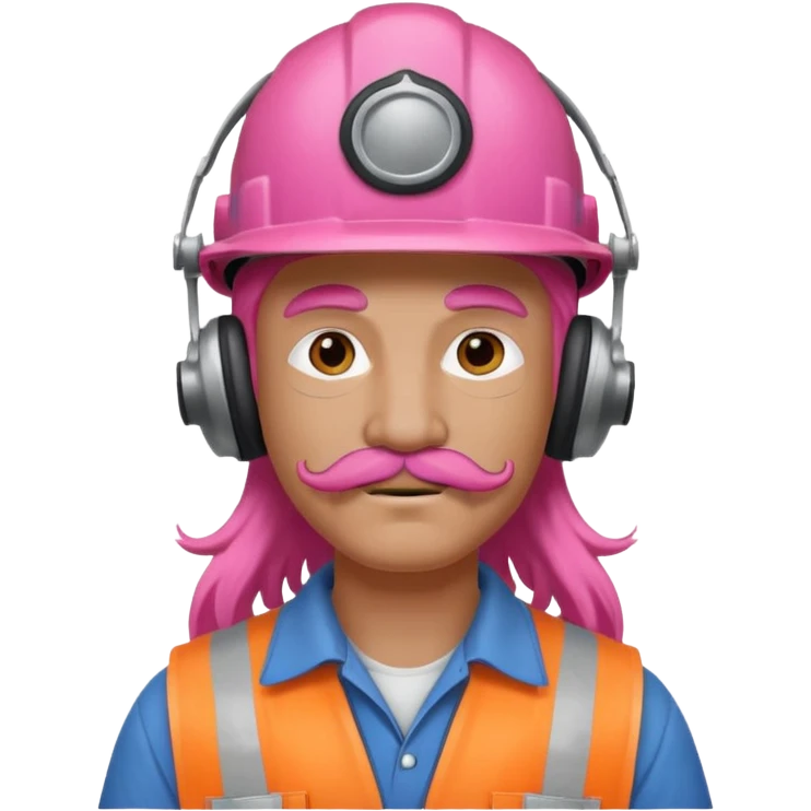 construction worker with long pink hair and ppe headphones and mustache emoji