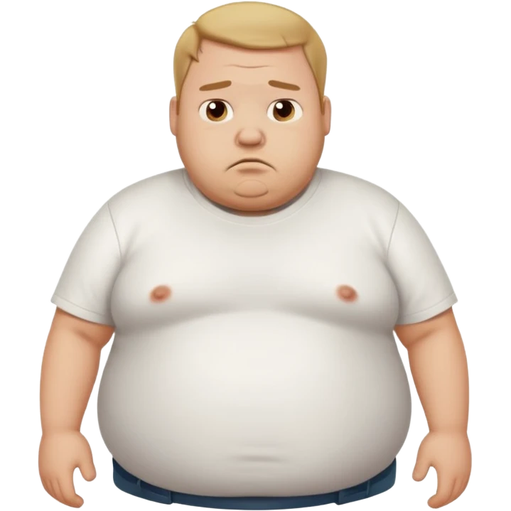 a cartoon fat man holding his stomach wearing t shirt, while looking confused? dont show nipples emoji