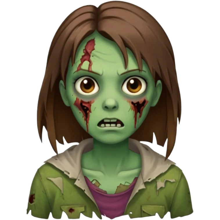 a zombie woman with straight brown medium hair with green skin emoji