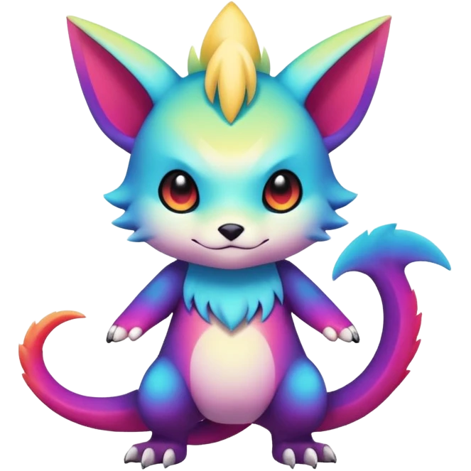 Vibrant colorful-gradient anime-styled edgy cool badass cute random Fakémon-creature, with random markings, full body emoji
