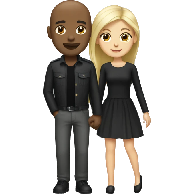 Girl with blonde and brunette hair with black bald man boyfriend emoji
