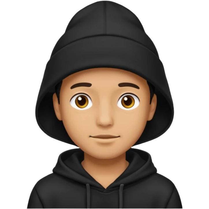 Guy wearing a black hoodie and a black hat emoji