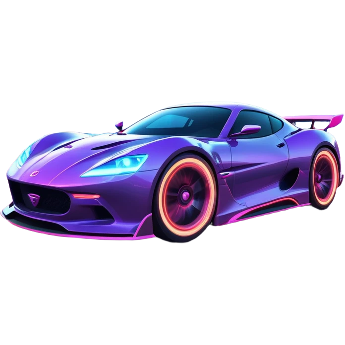 An icon showing a sleek car speeding through a neon-lit cityscape, inspired by Need for Speed. The design features dynamic motion lines, glowing tires, and a vibrant city backdrop with skyscrapers and lights. The rush of high-speed racing is highlighted. Transparent background. emoji
