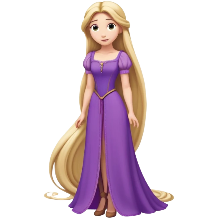 Rapunzel from hips up, purple dress, extremely long blonde hair, minimal style, larger size emoji
