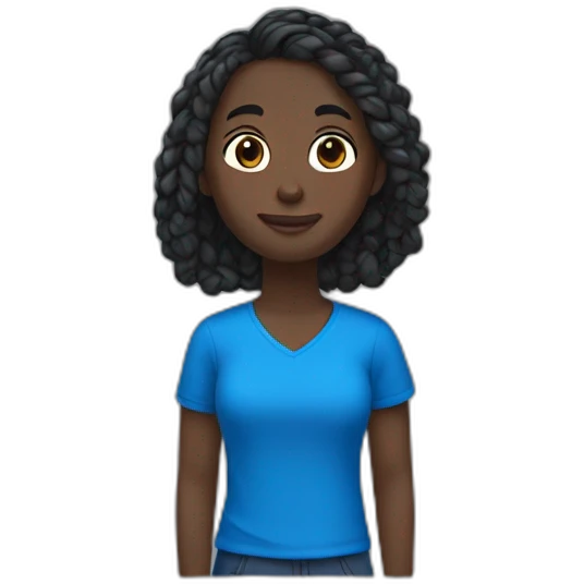 a teacher with black skin color, black hair with braids, a blue t-shirt. giving a French lesson emoji
