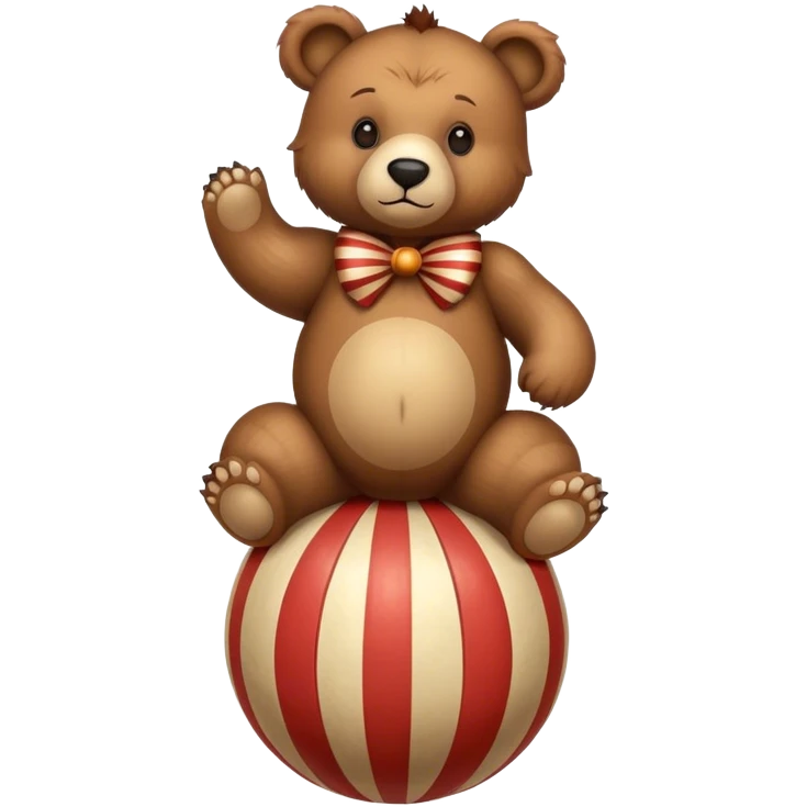 Realistic Vintage circus bear standing on striped ball emoji
