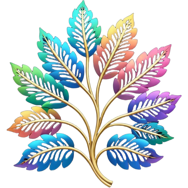 dark rainbow filigree design, leaf shapes, flower shapes, nature shapes emoji