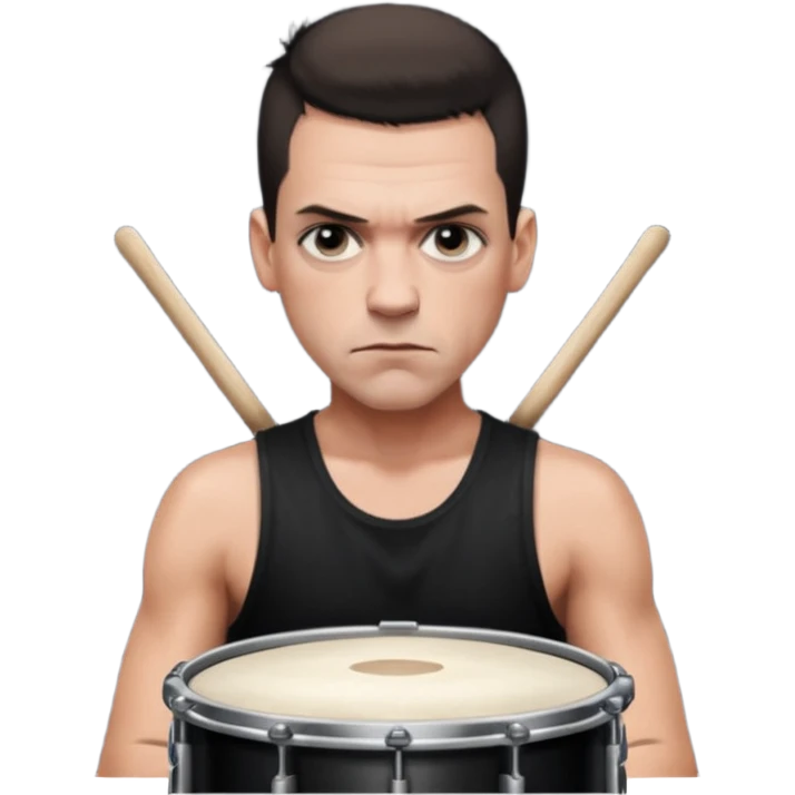 Christoph Schneider, drummer of Rammstein, short hair, serious expression, black tank top emoji