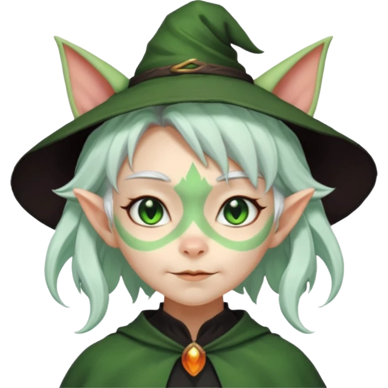 Goblin girl witch white hair, and cats ears 
 emoji
