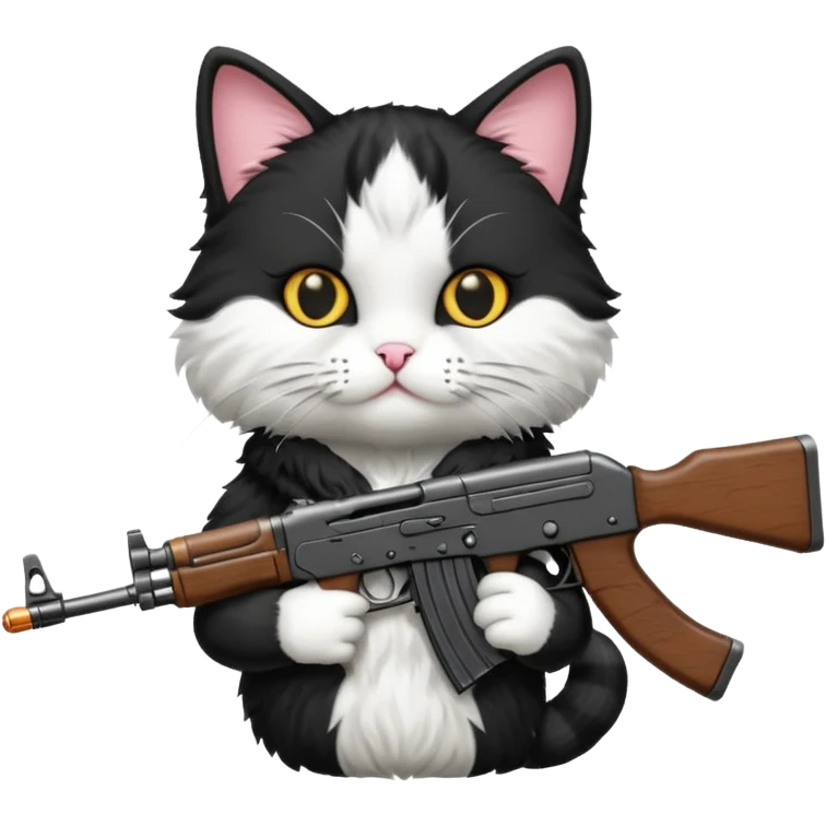 black and white cat with an ak47 gun emoji