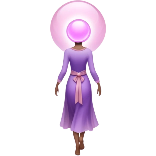 A small figure walks back across a foggy bridge, holding soft pink and purple orbs in each hand—symbolizing compassion and forgiveness. A gentle heart aura trails behind them, showing healing in motion. emoji