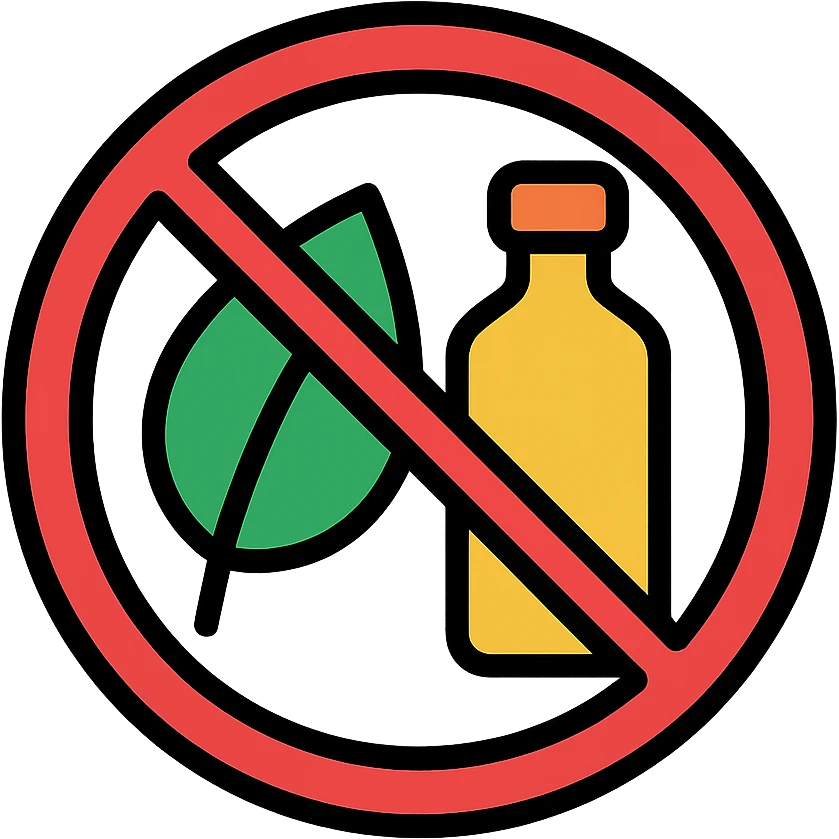 colorful icon representing 'sans conservateur', with a crossed leaf or crossed bottle, no text emoji