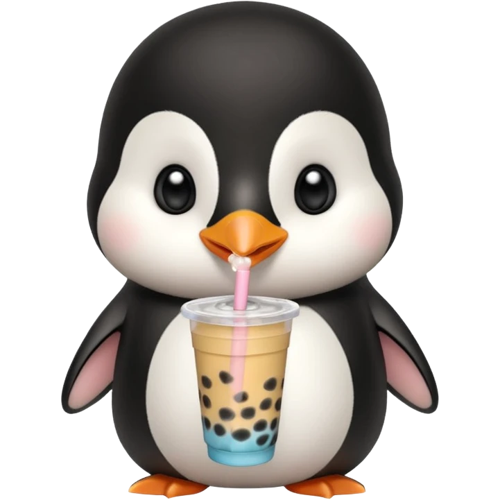 Michi pinguino bebiendo bubble tea emoji