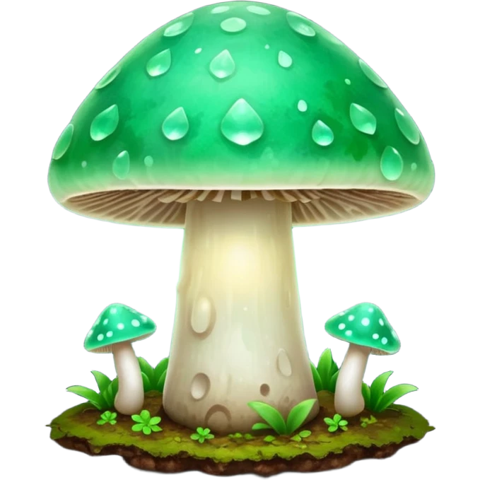 jade glowing magic mushroom with dirt emoji