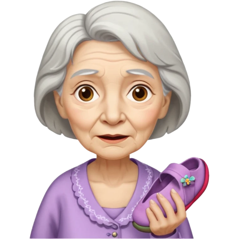 A old lady with a cross face and a slipper in her hand emoji