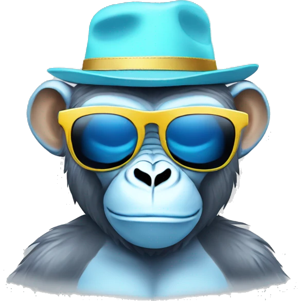light blue gorilla tag monkey with angel wing hat and chromatic sunglasses emoji