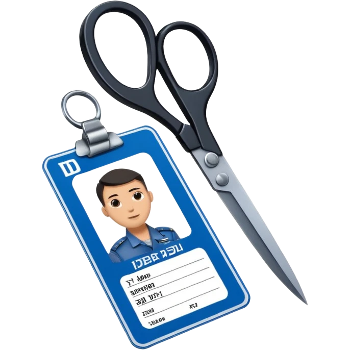 black Scissors cutting an idf soldier ID card in 2 parts .hyper realistic emoji