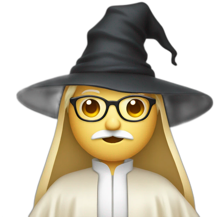 glasses and blond mustache man wearing witch hat and robe emoji