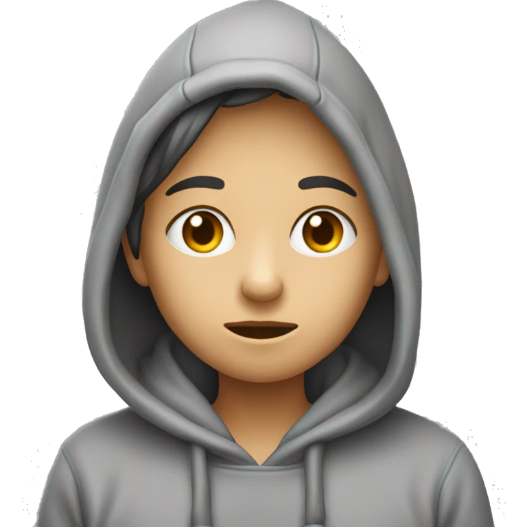 Une personne avec un sweat à capuche gris,  inquiets, exprimant tristesse ou regret. emoji