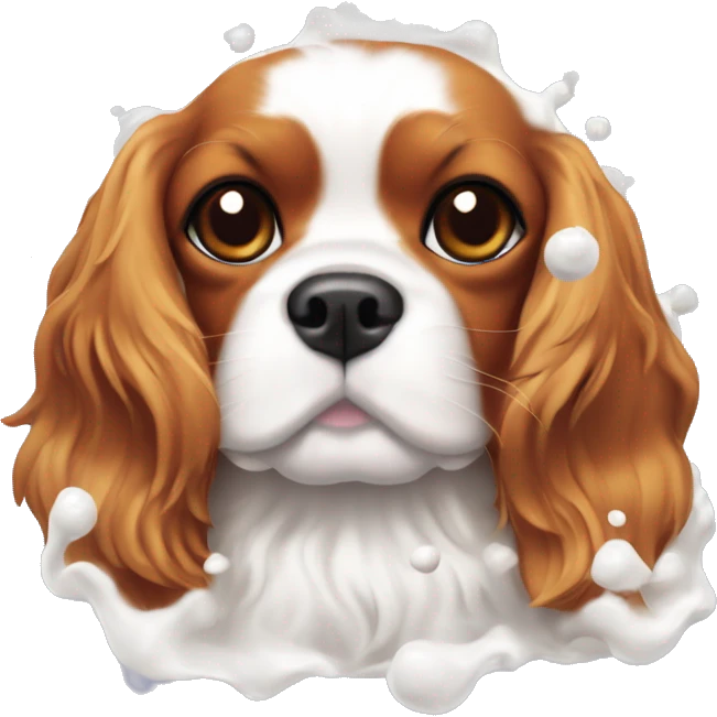 Cavalier king charles spaniel with bath foam on top of his head emoji
