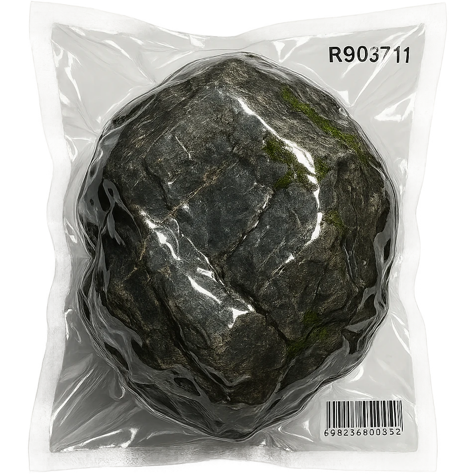 big rock with minimal moss accents, shiny and inflated emoji