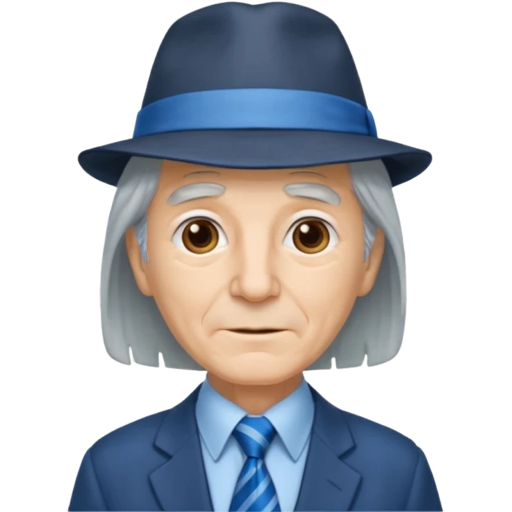 elderly long grey hair, wearing Blue Neckties and a Hat emoji
