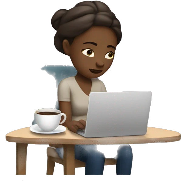 tired girl with laptop drinking a lot of coffee emoji