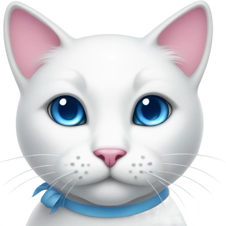 white cat with a pink bow and blue eyes emoji