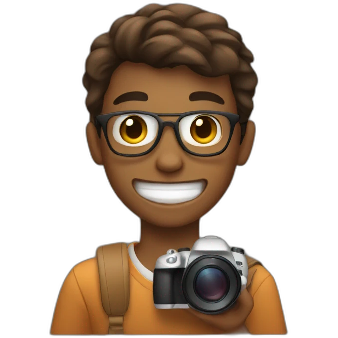 A brown teenager with a dslr camera taking a photo emoji