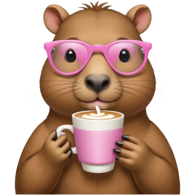 Capibara con una taza de café con leche y el capibara con antiojos rosas emoji