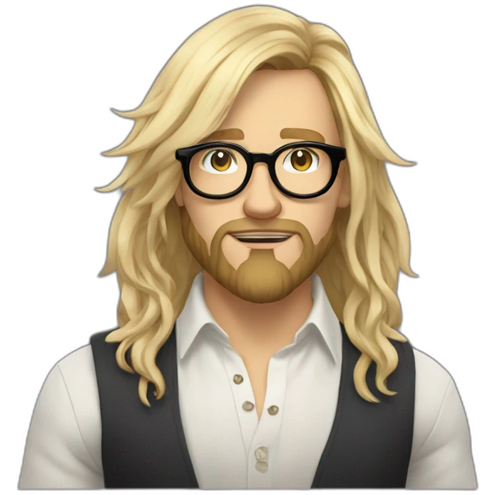 Non binary Big lebowsky blond round glasses chaotic beard long hair drink rhum emoji