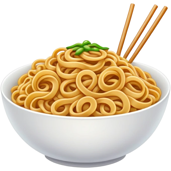 Shanghai Fried Noodles with thick chewy texture, simplified emoji style with bold outlines and bright colors, cartoon style stir-fried Shanghainese Cu Chao Mian emoji