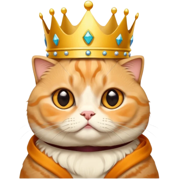 Orange Scottish fold with crown, folded ears emoji