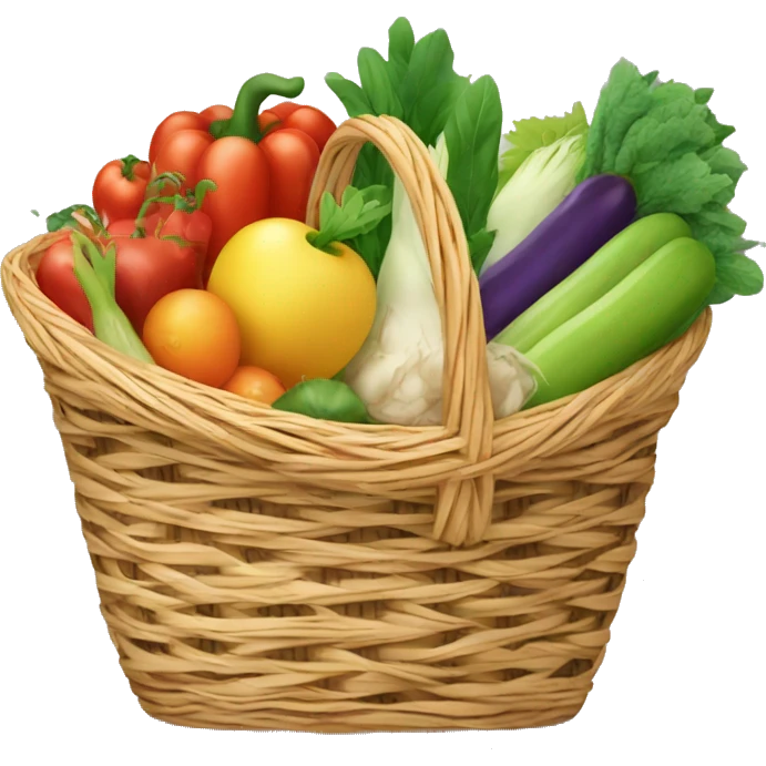 Wicker basket with fresh vegetables and fruits emoji