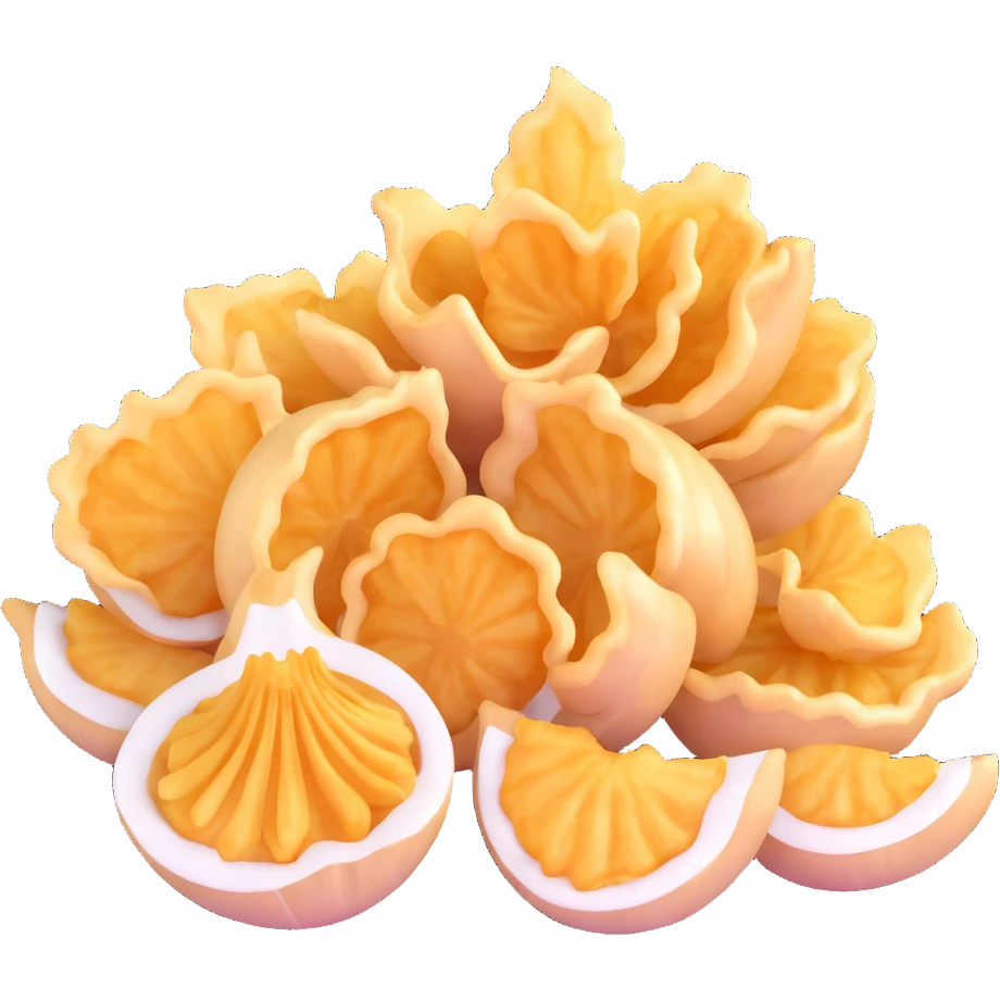 crispy fried garlic, clean, minimal, cute, well-lit, soft shadow, white background emoji