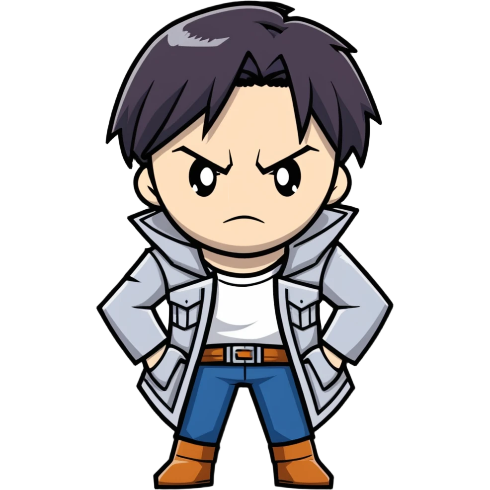 Levi Ackerman from Attack on Titan, with serious expression, wielding ODM gear emoji